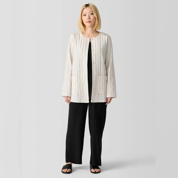 Eileen Fisher Silk Habutai Quilted Round Neck Jacket in Bone Color NWT Size XL - Picture 6 of 12